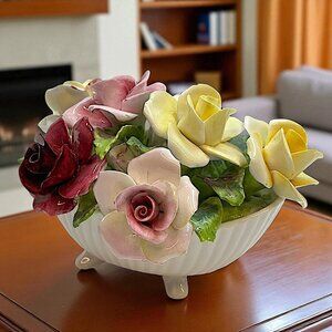 VTG Crown Staffordshire England Fine Bone China Flower Bouquet Footed Base 3"